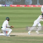 Dimuth Karunarathne looking at the ball after playing a shot during the day 4 in 1st Test, between Sri Lanka vs Pakistan held at Sheikh Zayed Cricket Stadium Abu Dhabi on 1st October 2017.